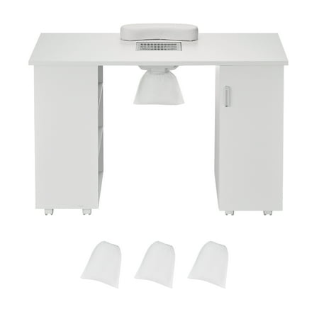 KFFKFF Manicure Table Nail Care Station with Power-Driven Dust Gatherer Portable Nail Professional Table with 8 Casters (4 Can Be Secured) 3 Dust Pouch & Arm Support MDF Nail Design Workspace