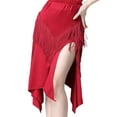 thumbnail image 4 of YM YOUMU Women Irregular Tassel Latin Skirt Elastic Waist Slit Dancewear, 4 of 4