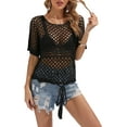 thumbnail image 2 of Coduop Women's Bathing Suit Cover Ups Short Sleeve Crochet Swim Beach Cover Up Top Sunscreen Shirts, 2 of 7