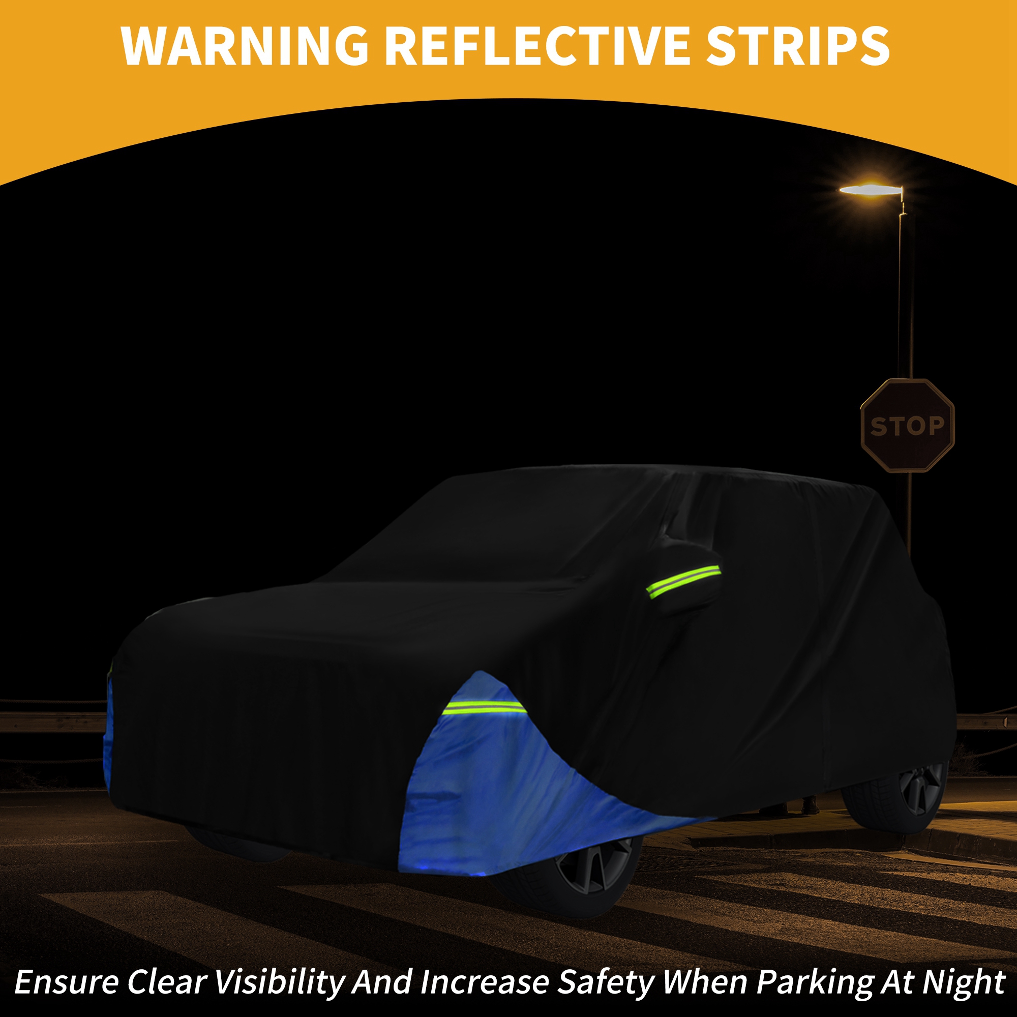 Unique Bargains Full Car Cover 210D Oxford Black Blue 155.51"x68.90"x53.15"