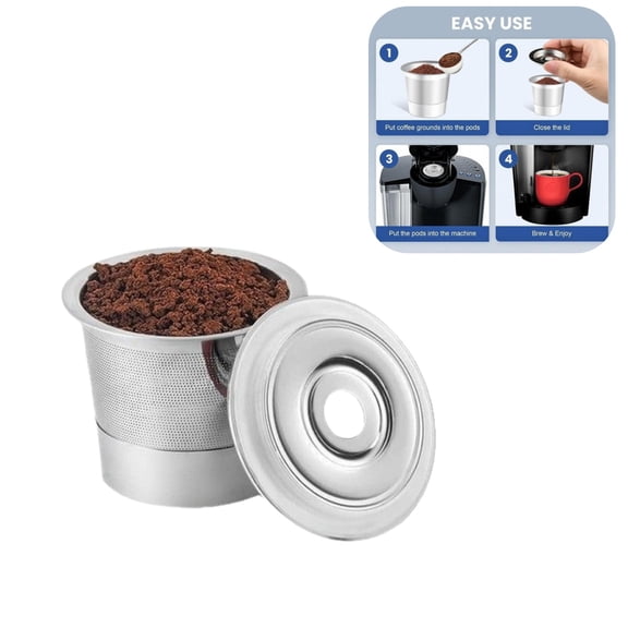 Stainless Steel Reusable Coffee Capsule Cup, Wide Compatible Refillable K‑Cup with Lid, With Lids For Coffee Lovers Kitchen Supplies, 1*Coffee Filter a