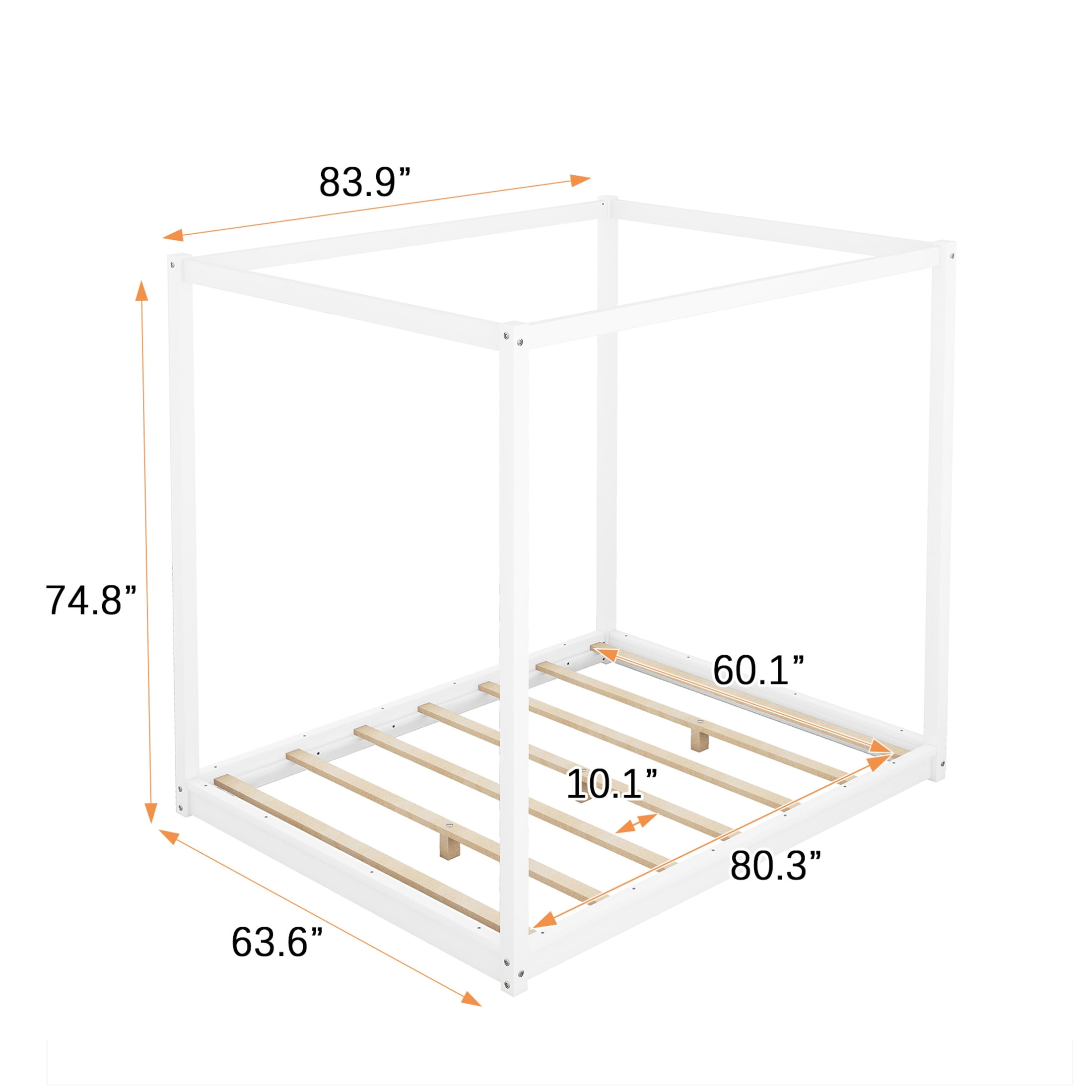 Noble House Queen Erika Canopy Platform Bed, Modern Minimalist Wood Frame with Slat Support, Support Legs, White
