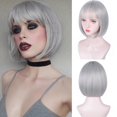 thumbnail image 1 of Peluca Aida azul Grey Bob 30 cm para mujer con flequillo sintético, 1 of 6