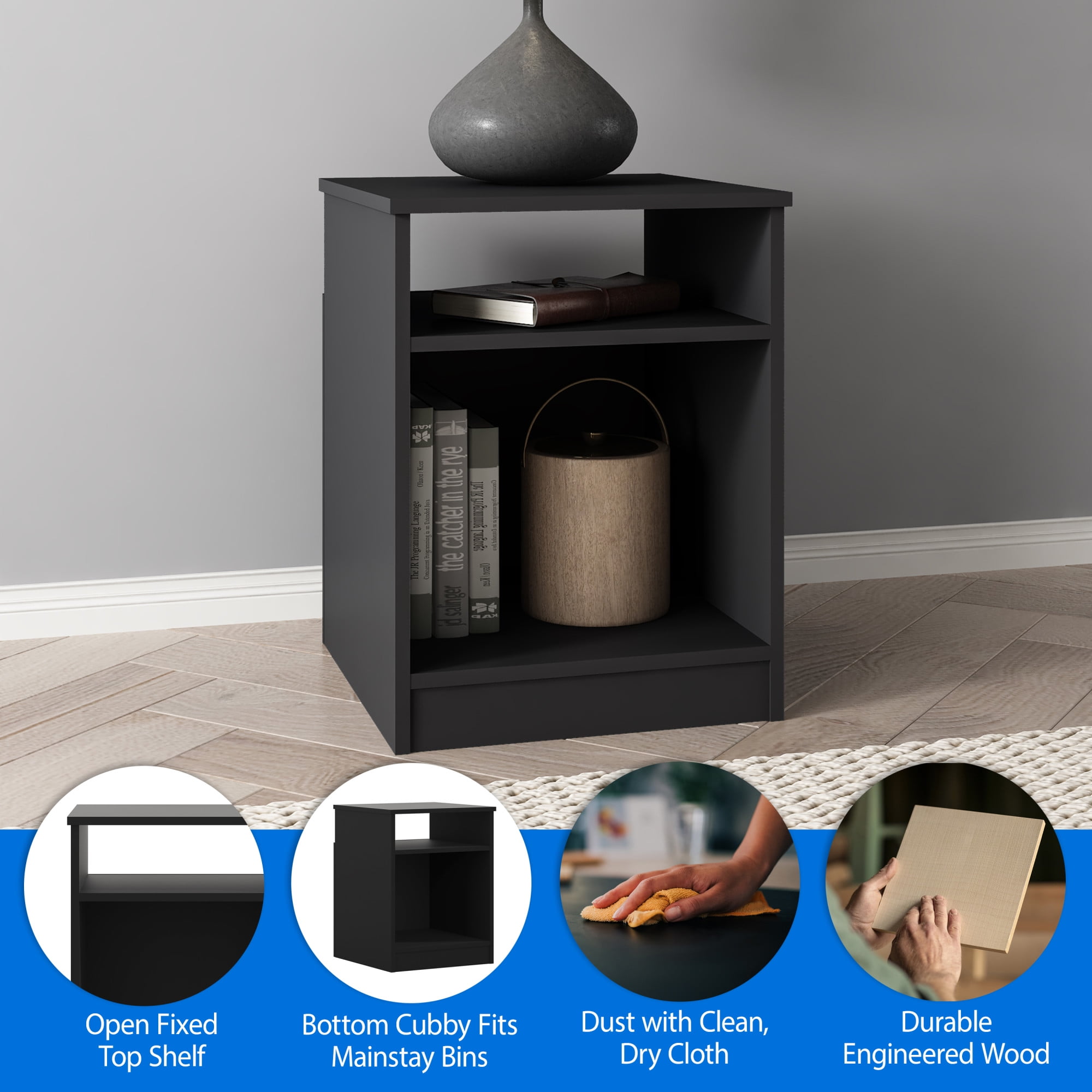 Mainstays Ardent Open Shelf Nightstand, Black