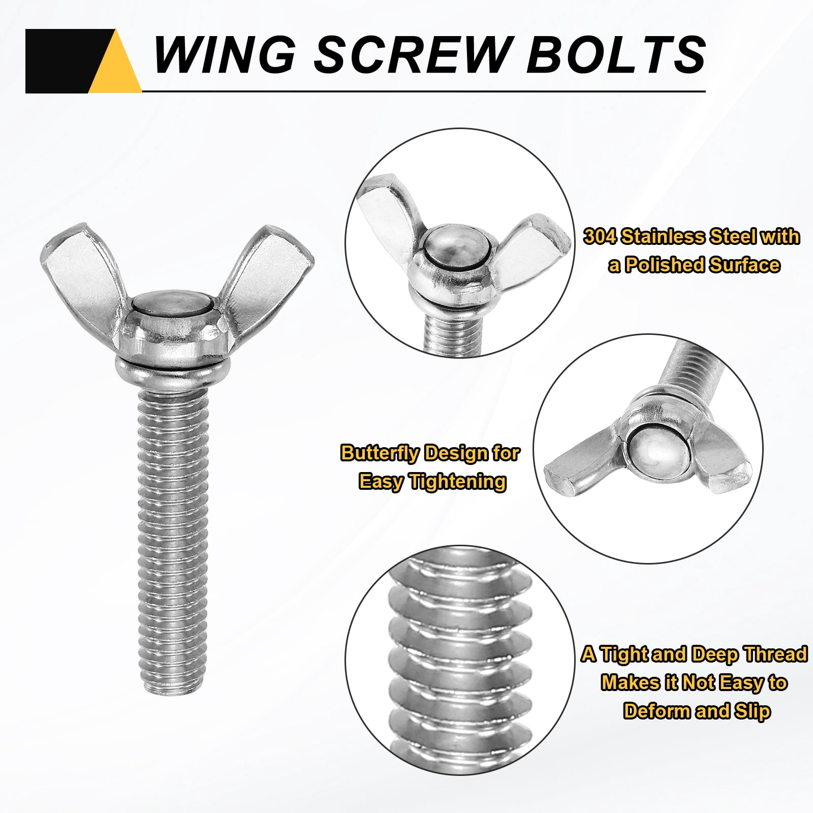 Uxcell 15 Pack 5/16-18" x 1-1/2" Wing Butterfly Screw Bolts, 304 Stainless Steel Machine Fastener, Thumb Hand Screws for Electronic Equipment, Silver Tone