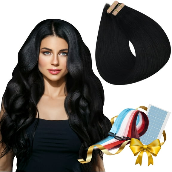 WIGI Tape in Hair Extensions Real Human Hair 50g/Pack 20pcs Straight Seamless Skin Weft Tape Hair Extensions from Vietnam (18 inch, 1B Natural Black)