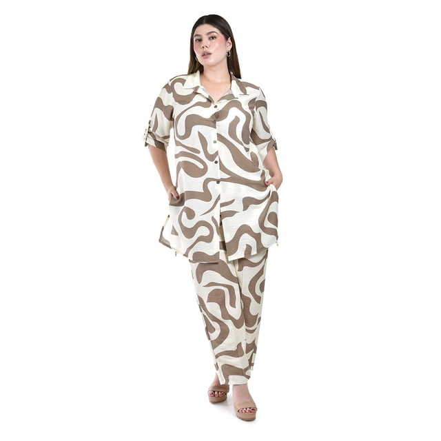 Set estampado abstracto Roman Fashion /Tallas Extras, 2526 (Beige) beige 36