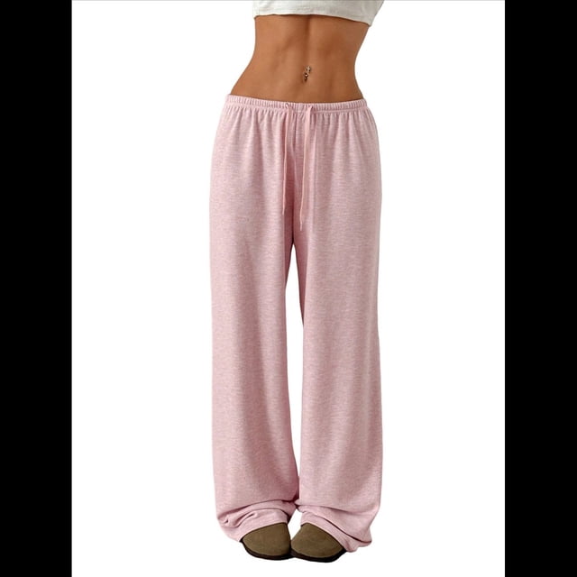 Pantalones Deportivos Anchos para Mujer, con Cordón, Holgados, de Cintura Alta y Sueltos, Informales Rosa L