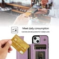 thumbnail image 3 of Design for iPhone 14 Plus Case with Tempered Glass Screen Protector Credit Card Holder Slot, PU Leather Wallet Phone Cases Kickstand Protective Cover for iPhone14plus iP14+ Women 6.7" Purple, 3 of 7