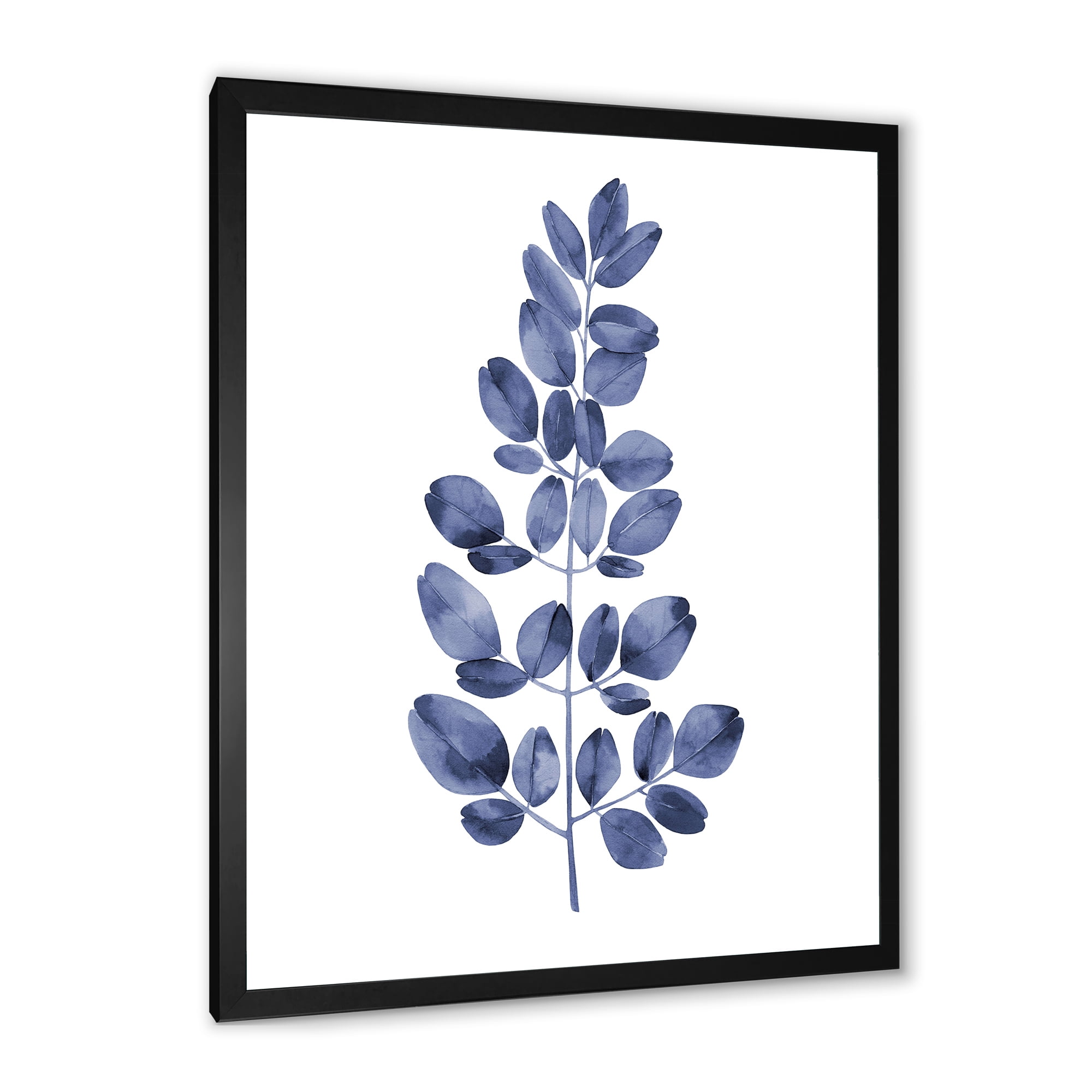 Designart 'Navy Blue Eucalyptus On White' Traditional Framed Art Print