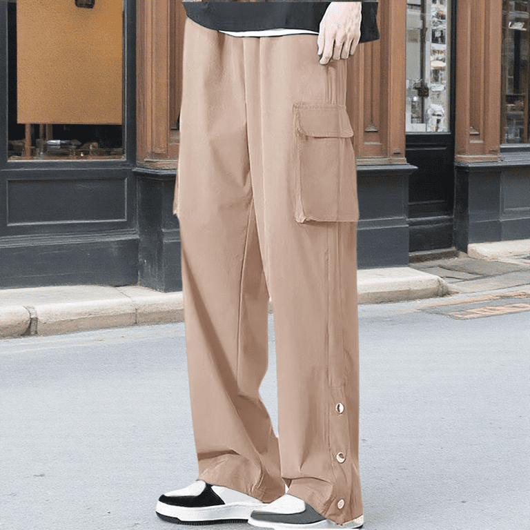 Wyobmus Mens Cargo Pants Solid Bottom Tear-Away Casual Pants Loose