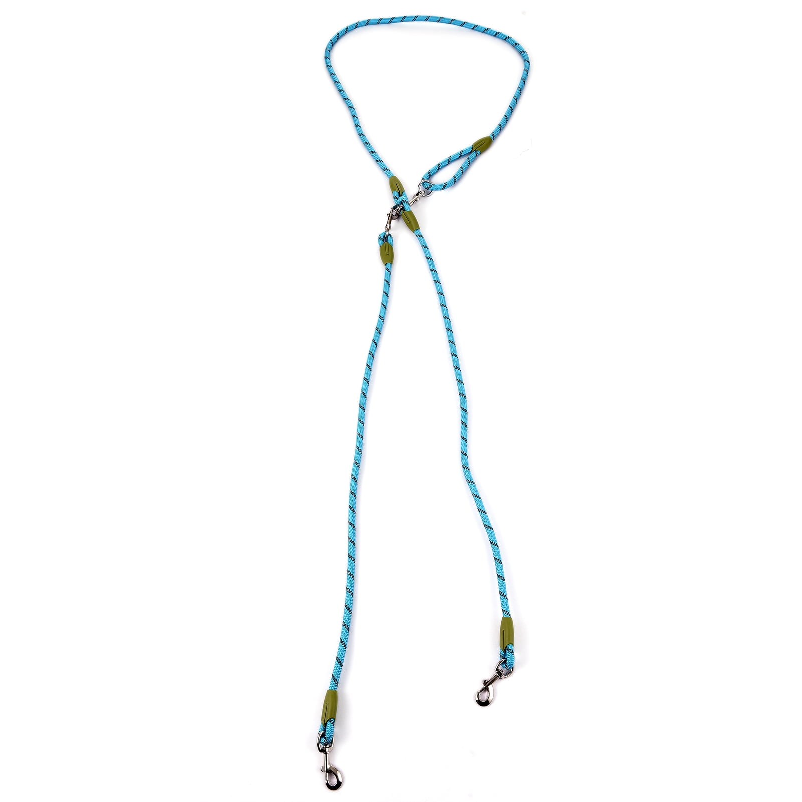 BIMZUC Hands-Free Dog Leash Nylon Training Walking Crossbody Pet Leash with Reflective Stitching Adjustable for Small Medium Large Dogs, Blue Color, Double Dog Leash Version