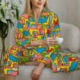 thumbnail image 5 of KLL America Symbols Print Women's Long Sleeve Pajamas with Pants Sleepwear Loungewear 2 Set-Small, 5 of 7