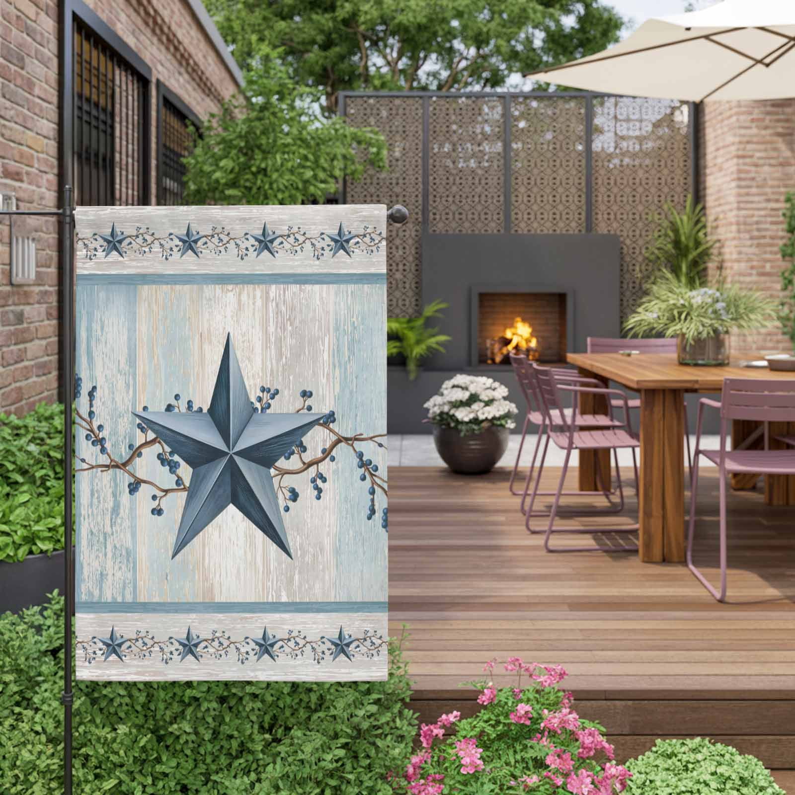 Blue Texas Star House Flag 28 x 40 Inches, Vintage Star Berry Blue Beige Wood Grain Weather Proof Outdoor Patio Flags Double Sided Small House Decoration for Yard Lawn Outside Home