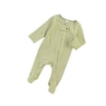 thumbnail image 2 of Gureui Toddler Infant Loose One Piece Romper, Long Sleeve Solid Color Round Neck Zip-up Footed Jumpsuit, 2 of 7