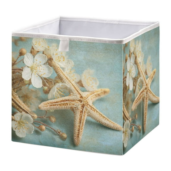 Foldable Fabric Storage Bin Home Cubes Clothing Organizer Bins Large Collapsible Box Basket for Home Organizer Starfish with Flowers