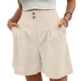 thumbnail image 2 of Cagogo Women's High Waisted Bermuda Shorts with Pockets Casual Regular Fit Solid Summer Beach Party Trousers Stretch Lounge Work, Beige XL, 2 of 7