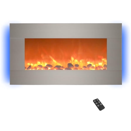 Electric Fireplace Heater - 30 Inch Wall Mounted Fireplace - 13 Backlight Colors and Remote Controlled LED Flames, Heat, and Brightness (Silver)