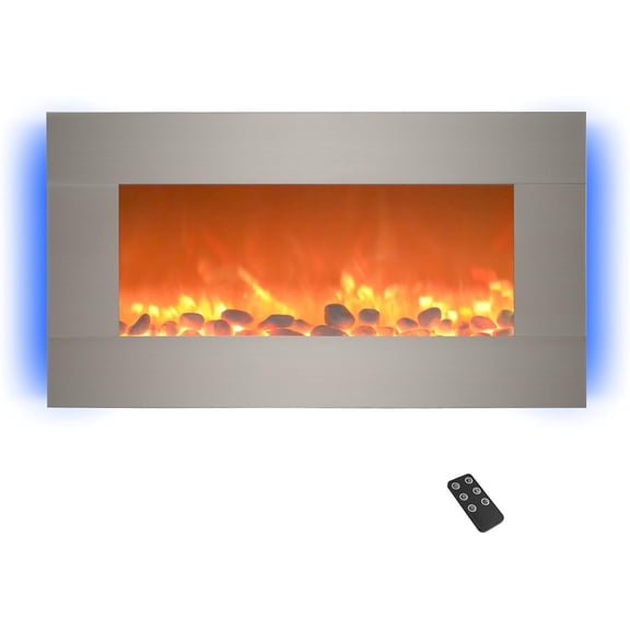 Electric Fireplace Heater - 30 Inch Wall Mounted Fireplace - 13 Backlight Colors and Remote Controlled LED Flames, Heat, and Brightness (Silver)