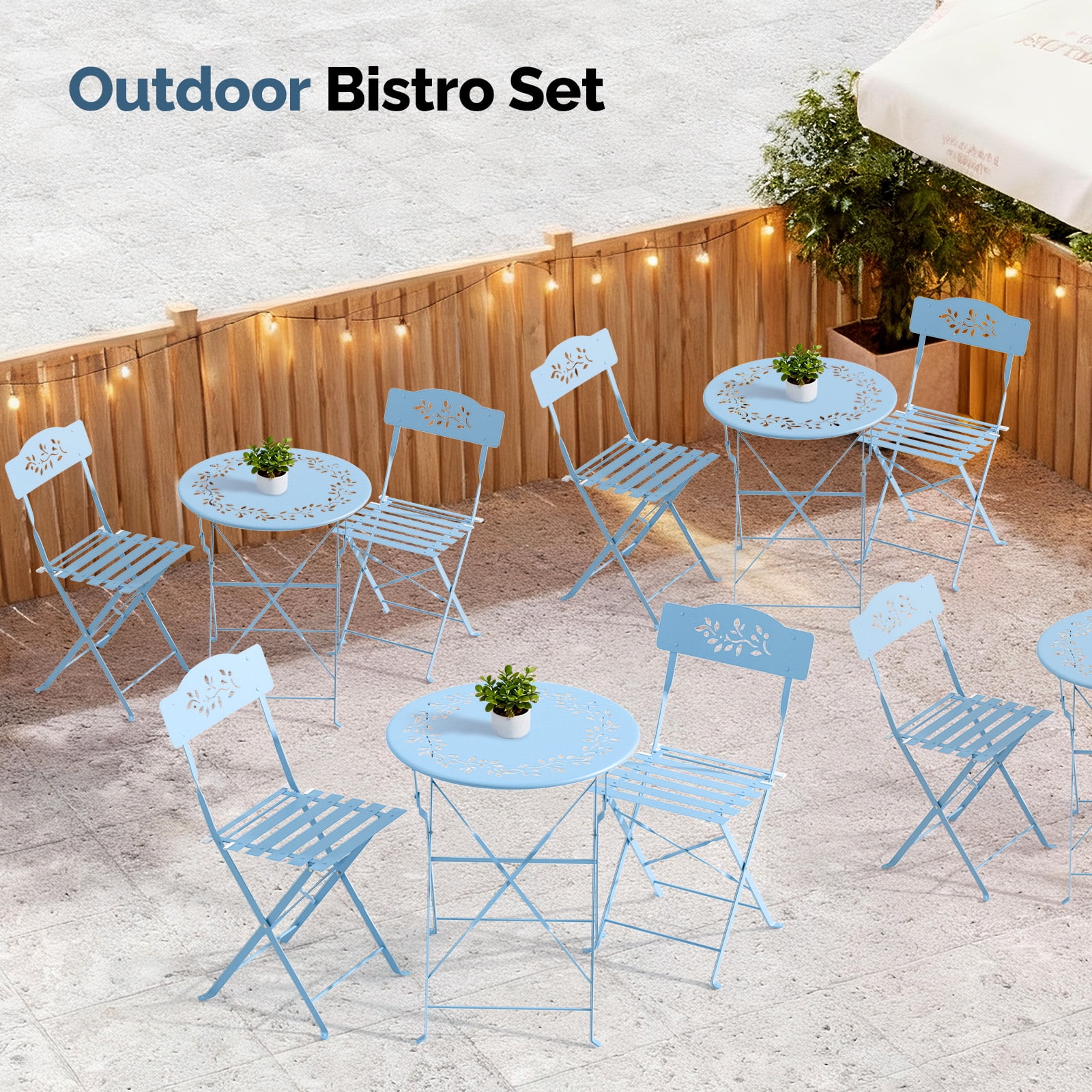 Ktaxon Outdoor 3-Piece Folding Bistro Set with Cushion, Small Metal Patio Seating Furniture Set - Blue