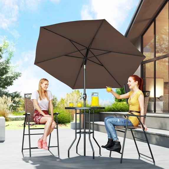 Outsunny Outdoor Table and Chairs with Umbrella Set, Brown