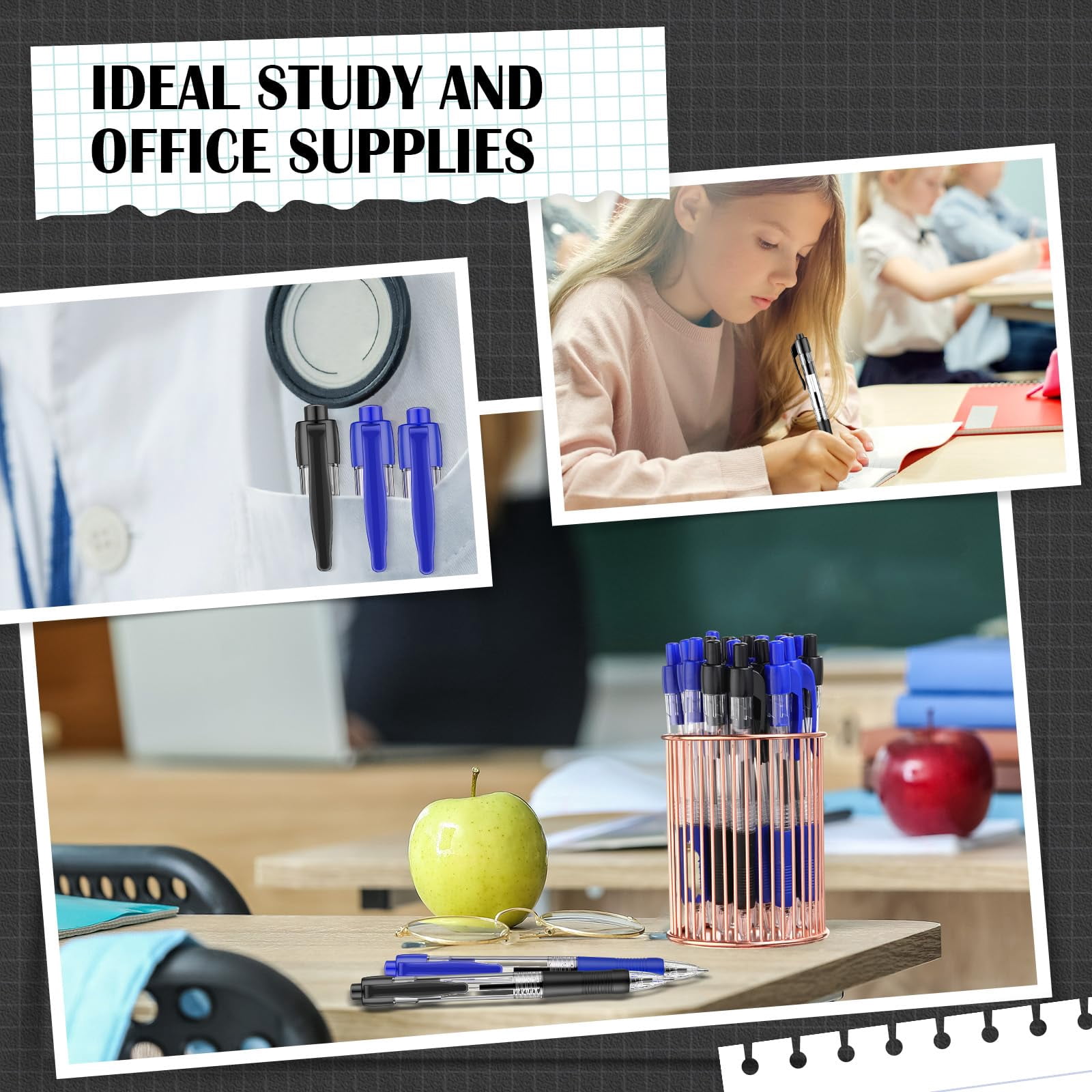 100 Gel Ink Pens Retractable Ballpoint Medium Point 1.0 Mm Smooth Writing Click For Journal Office Home(black And Blue Ink)