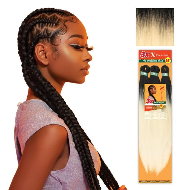 Sensationnel X-pression cabello trenzado preestirado - 3 trenzas de 58 pulgadas, trenza sintética retardante de llama kanekalon para trenzas de caja y giros (1 paquete T1B/613)