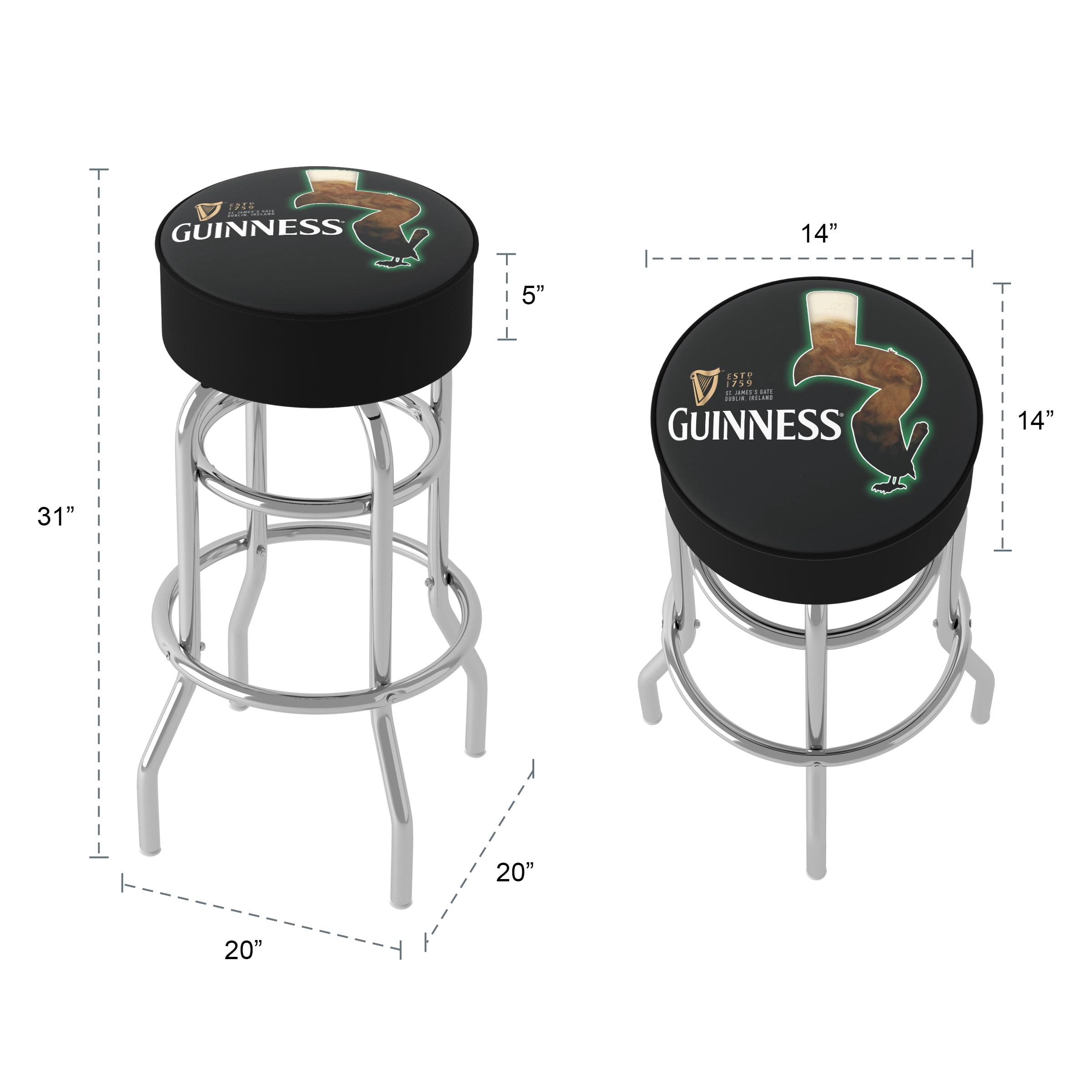 Trademark Gameroom Guinness Feathering Bar Stool with Padded Seat