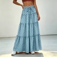 thumbnail image 5 of Women Polka Dot Midi Skirt Large Ruffle Hem Tie Waist A Line Flowy Casual Skirt with Drawstring for Daily Wear Sky Blue S(S), 5 of 7