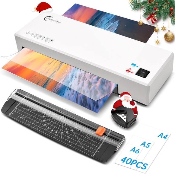 Buyounger Laminator 4 en 1 Máquina laminadora con 40 hojas laminadoras A4 Máquina laminadora caliente y fría con cortadora de papel y redondeadora de esquinas Laminadora térmica personal de 9 pulgadas