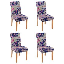 Colorful Artistic Paisley Vintage Dining Chair Covers 4 Pack Bohemian Floral Ethnic Retro Washable Polyester Stretch Slipcovers Removable Protector for Elegant Home