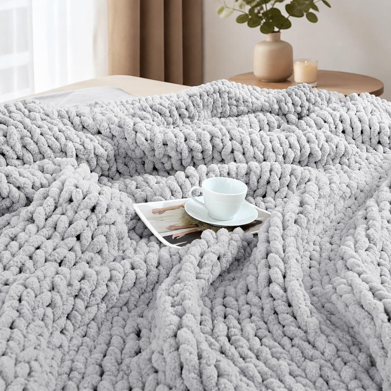 Chunky Knit Throw Blanket for Couch Soft Chunky Yarn Knit 51 x63 Cozy and Warm Decorative Throw