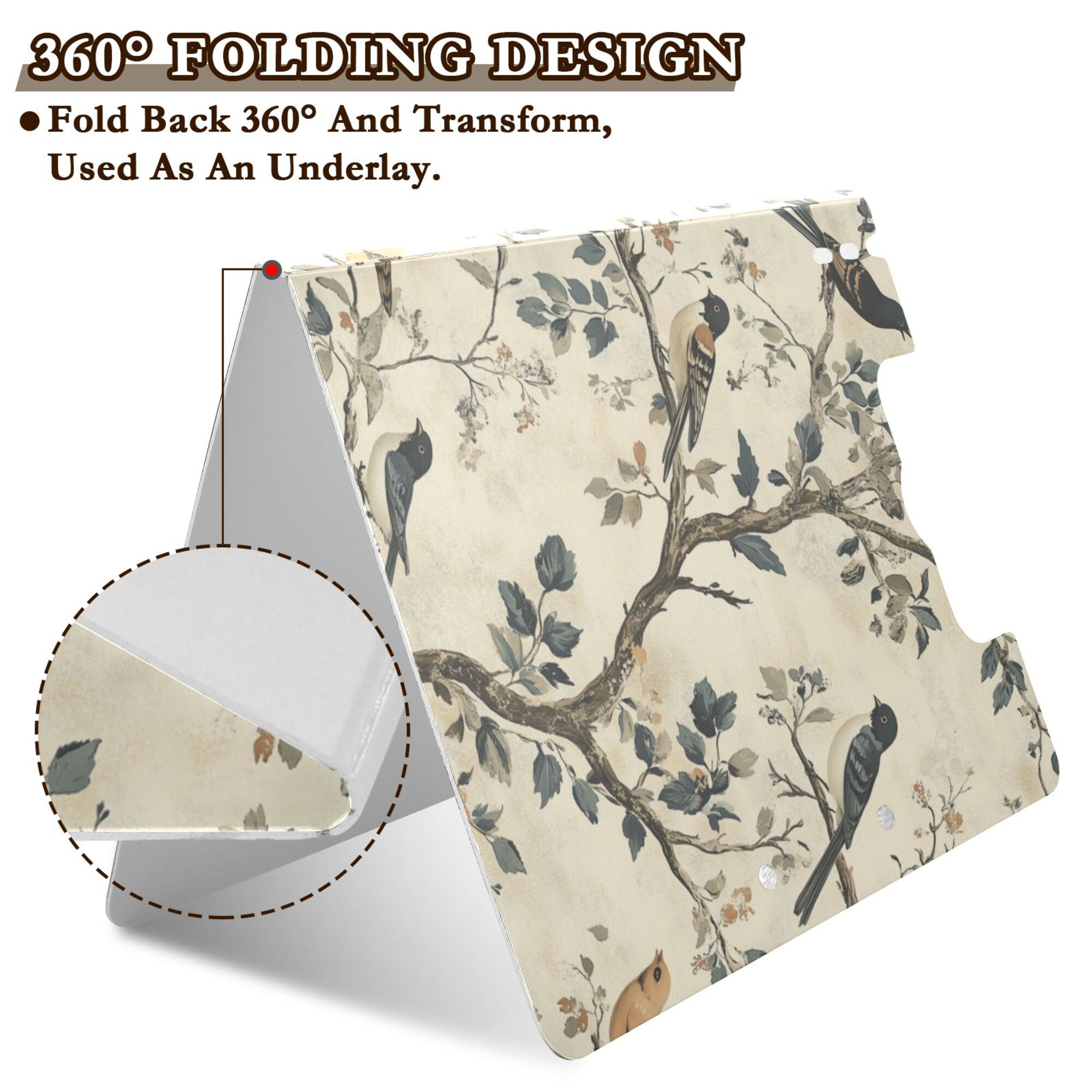 FORMRS A4 Clipboard Folder with Pen Holder Horizontal Foldable School Office Binder, Beige Birds