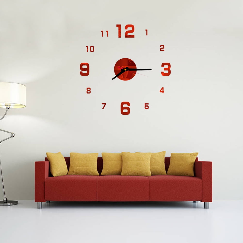 RUNROTOO Modern Red Acrylic Wall Clock Frameless Design Large Size for Kitchen Decoration