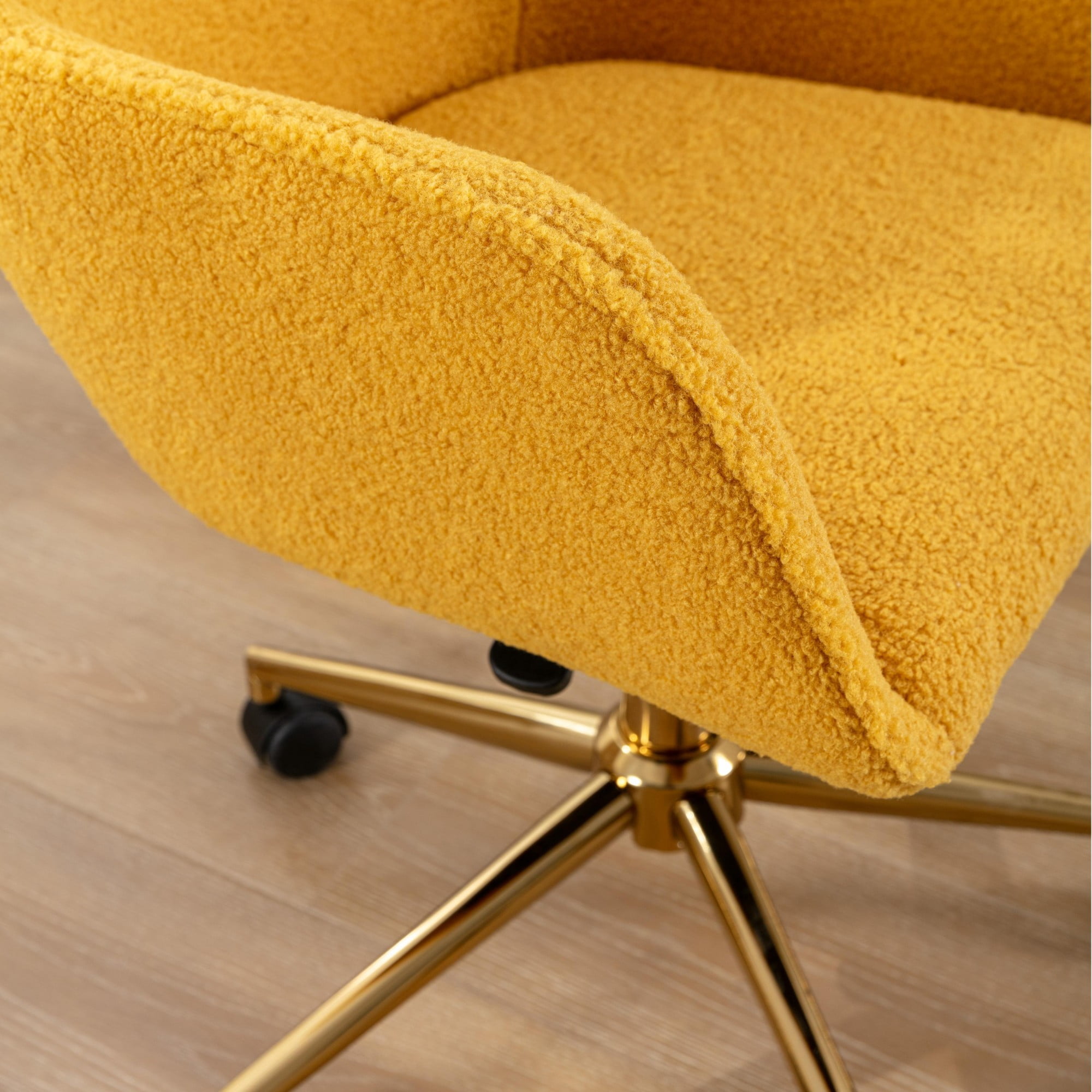 Yellow Office Chair,Swivel Home Office Chair with Wheels,Modern Teddy Vanity Task Computer Chair with Adjustable Height