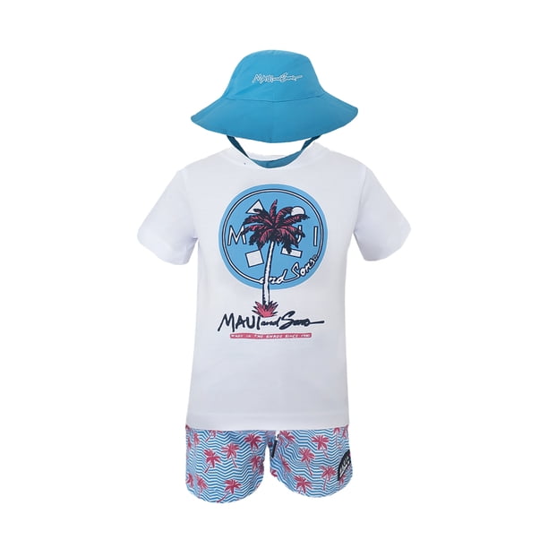 CONJUNTO 3PZS PARA BEBO TRAJE DE BAÑO, PLAYERA Y SOMBRERO REVERSIBLE MAUI AND SONS 134858