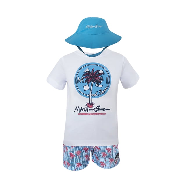 CONJUNTO 3PZS PARA BEBO TRAJE DE BAÑO, PLAYERA Y SOMBRERO REVERSIBLE MAUI AND SONS 134858