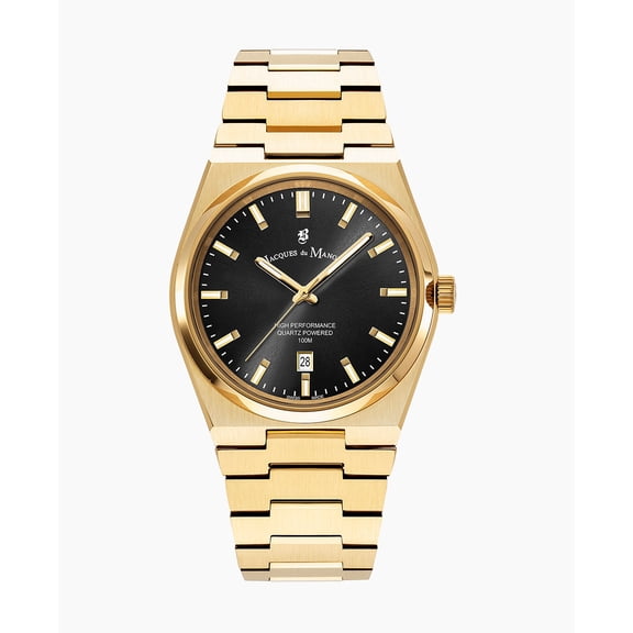 Horizon Gents: Black Dial, Steel Bracelet (Gold Tone)