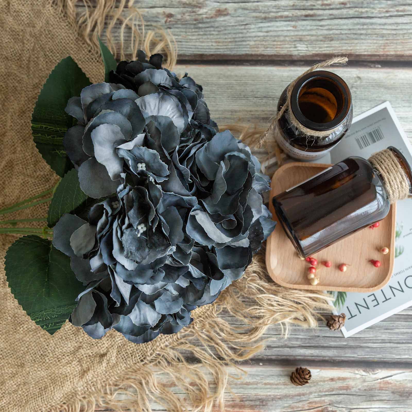 5 Bushes 25 Heads Charcoal Grey Silk Hydrangea Artificial Flower