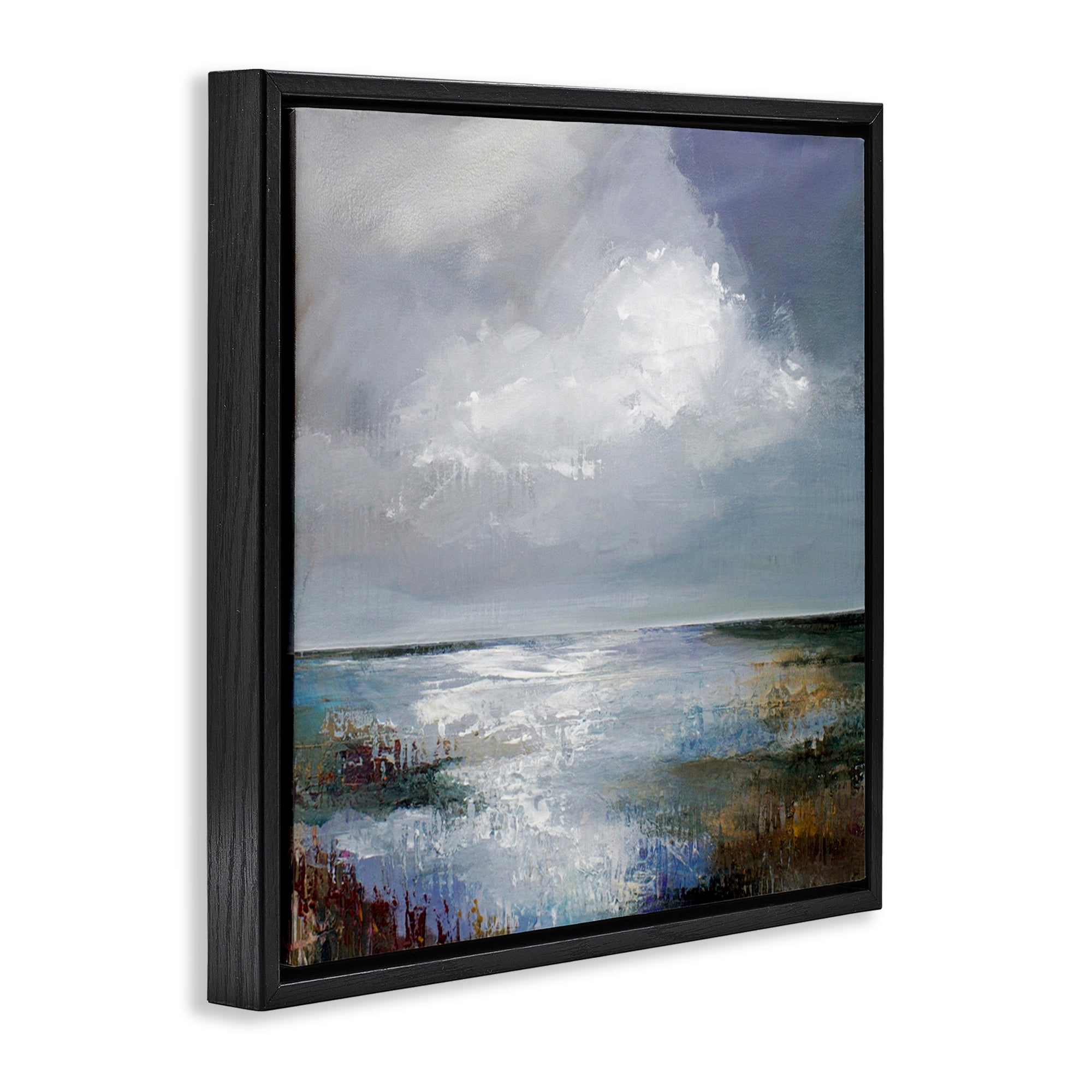 Stupell Industries Sun Reflection Ocean Surface Landscape & Nature Painting Black Floater Framed Canvas Art Print Wall Art, 25 x 25