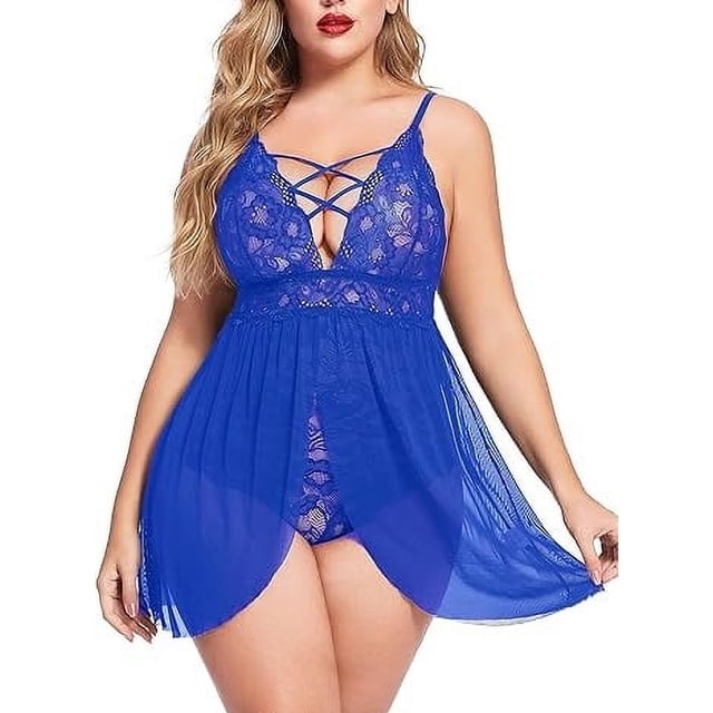 XmhyTop Conjunto de Lencería Mujer Erótica para Sexo, Talla Grande XL Color Azul Brillante, Diseño Atractivo con Detalles de Encaje y Ajuste Perfecto para Mujeres Curvas