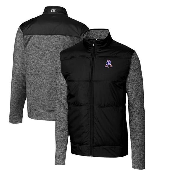 Men's Cutter & Buck Black New England Patriots Throwback Logo Stealth Hybrid Quilted Full-Zip Windbreaker Jacket