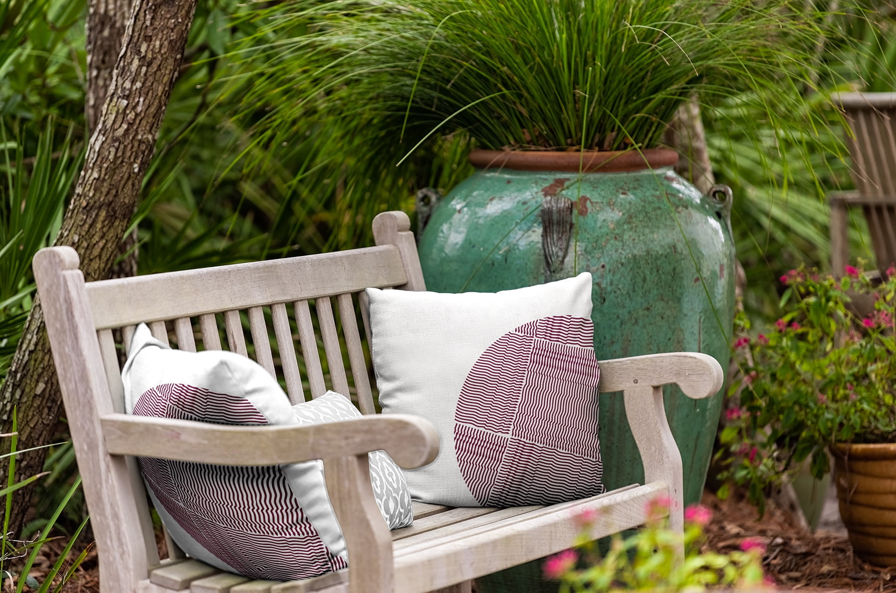 20" x 20" Simply Daisy Big Circle Indoor/Outdoor Pillow, Maroon Red Qty 1
