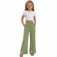thumbnail image 2 of ZLBDYG Teen Girls Cotton Linen Pants High Waisted Straight Wide Leg Palazzo Pants Kids School Solid Pleated Trousers Summer Clothes, 2 of 9