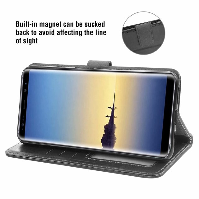 Mobile Phone Cover for Samsung Note 8, Cover Premium Pu Leather Tpu Flip Case Magnetic Closure Card Compartment Stand Function Wallet with Lanyard Protective Cover