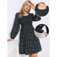 thumbnail image 2 of DARING DIVA Floral Smocked Long Sleeve A-Line Flowy Midi Fall Dress XS Dark Blue, 2 of 6