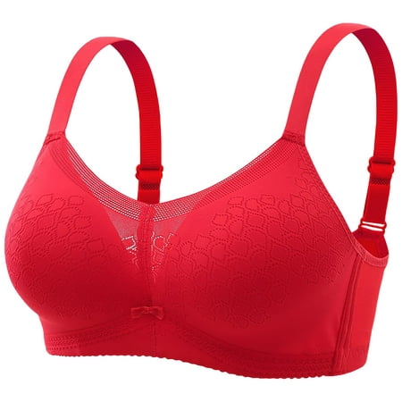 

YYDGH Womens Plus Size Wireless Bra Clearance Solid Color Lace Mesh Lingerie Bras Comfortable Underwear Bralette Bras Red 38C
