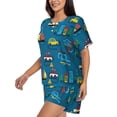 thumbnail image 2 of Kdxio Cartoon Transportations Print Pajamas Sets for Women Short-Sleeved Pjs with Lounge Shorts Two Piece Sleepwear S-4XL, 2 of 8
