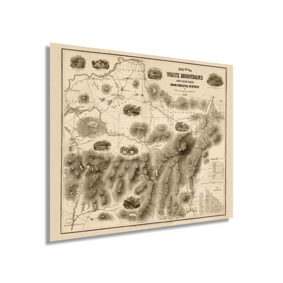 Vintage 1858 Map of White Mountains New Hampshire Poster Vintage Map NH Wall Art - Vintage White Mountains Map - White Mountains Poster - NH White Mountains Map Poster