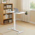 thumbnail image 2 of LEDREM Overbed Table with Wheels, Mobile Adjustable Standing Desk with 27.6 x 15.7 Inches Tabletop, Cup Holders and Device Slot, Cloud White, 2 of 6
